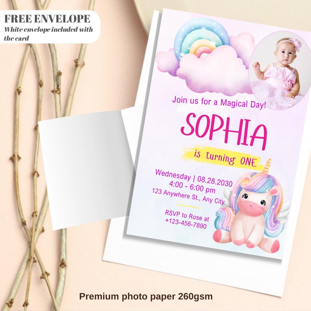 Unicorn birthday card invitation 1st, 2nd, 3rd, Personalised invitation for birthday party unicorn style invitation card with lovely Unicorn