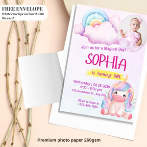 Unicorn birthday card invitation 1st, 2nd, 3rd, Personalised invitation for birthday party unicorn style invitation card with lovely Unicorn