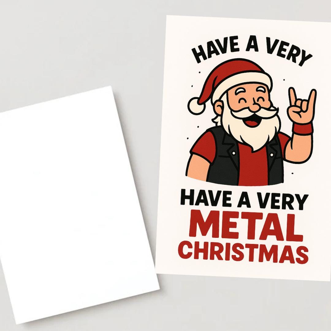 Have a Very Metal Christmas Card – Funny Rock Santa Card for Metalheads, Guitar Players, Bikers & Alternative Christmas Fans