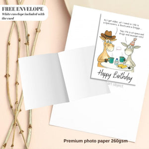 Paperlink Funny Artistic 'Happy Birthday' Greetings Card - From The Funny Farm Range - For Him/For Her - 'Specs, Drugs and Sausage Rolls!'
