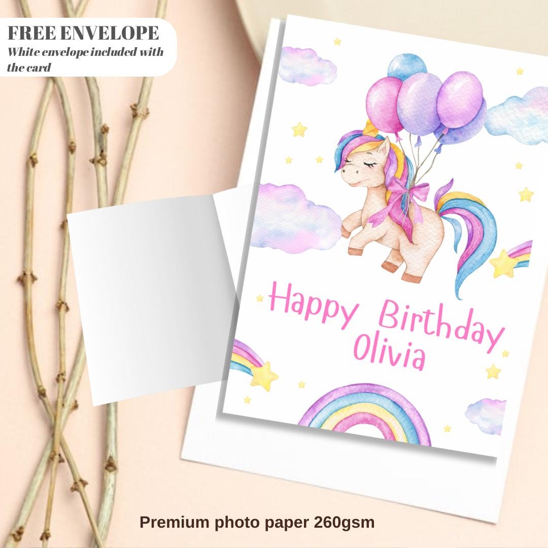 Unicorn birthday card | Personalised Girl Greeting Card | Custom Number Card for your niece from grandma, aunt or loved one with Unicorn