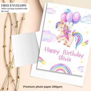 Unicorn birthday card | Personalised Girl Greeting Card | Custom Number Card for your niece from grandma, aunt or loved one with Unicorn