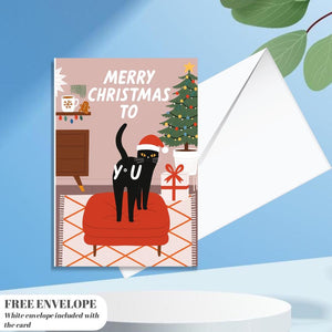Funny Cat Christmas Card - Christmas Lover Cat - Funny Xmas Cards For Cat Lovers - Cat wishes you Merry Christmas to you, cat mums postcard