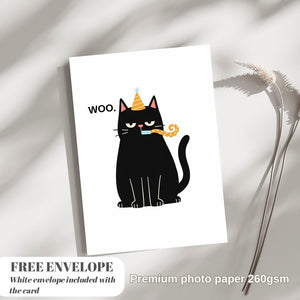 Funny Cat Birthday Card - Woo Grumpy Cat - Sarcastic Birthday Cards For Men Women - Cheeky Gift For Cat Lovers - For Sister Brother Friends