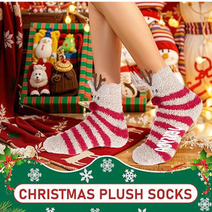 Personalized Christmas Fuzzy Socks for Women 2 Pairs Socks Cute Fluffy Socks Winter Warm Stockings Custom Name Socks Gift Ideas for Women