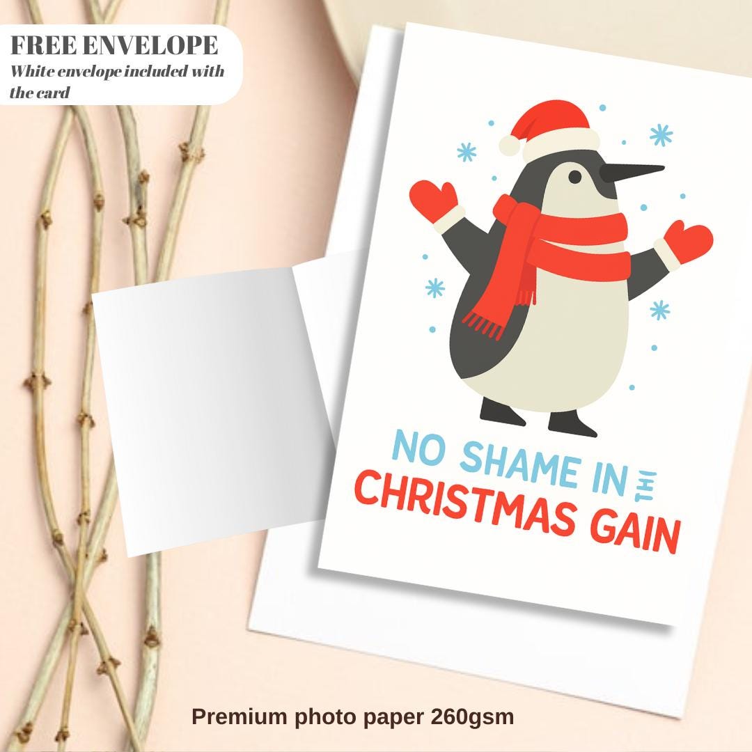 Personalised Pesto Penguin Christmas Card - No Shame in the Christmas Gain marry christmas card for him or her funny xmas card