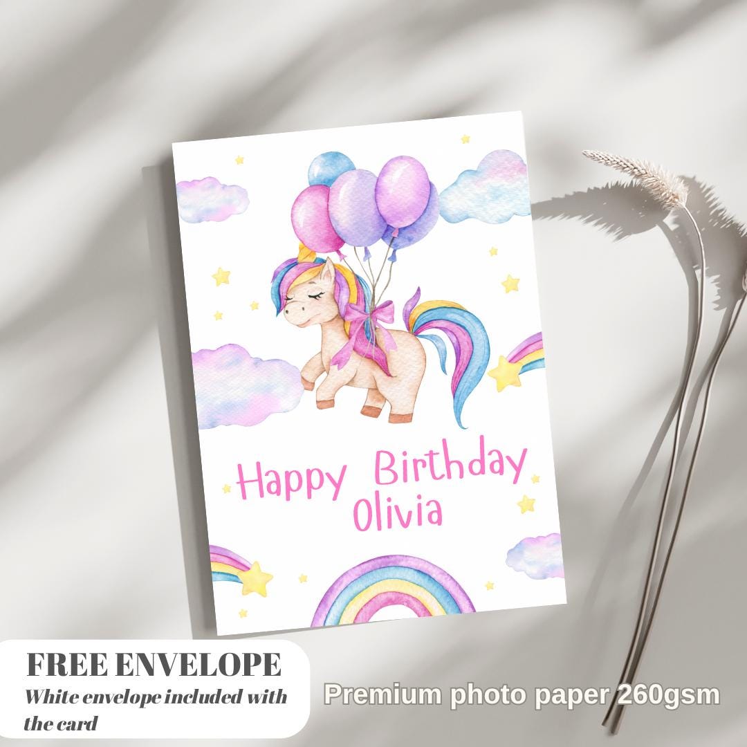 Unicorn birthday card | Personalised Girl Greeting Card | Custom Number Card for your niece from grandma, aunt or loved one with Unicorn