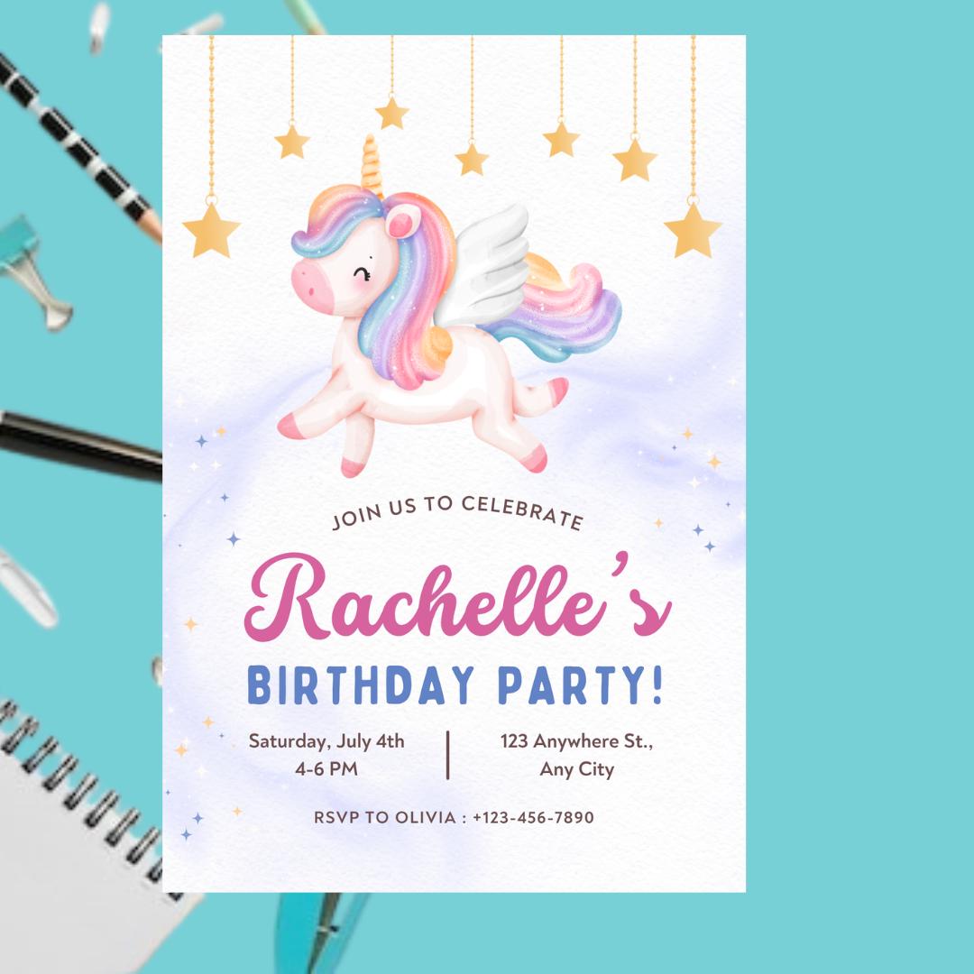 Unicorn birthday card invitation Personalised Custom invitation for birthday party unicorn style invitation card with lovely Unicorn
