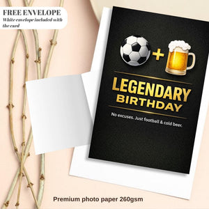 Legendary Birthday Card for Husband, Football and Beer Birthday Card, Soccer Fan Greeting Card, Funny Masculine Birthday Card