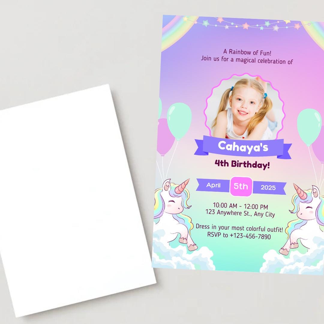 Unicorn birthday card invitation 5th, 7th, 6th, Personalised invitation for birthday party unicorn style invitation card with lovely Unicorn