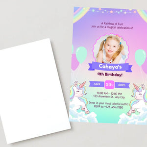 Unicorn birthday card invitation 5th, 7th, 6th, Personalised invitation for birthday party unicorn style invitation card with lovely Unicorn