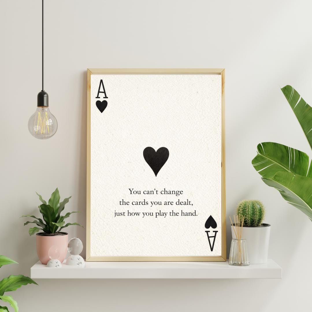 Motivational Wall Poster Print – Playing Card Quote Art, Cool Poster for Room Decor, Minimal Frame Poster