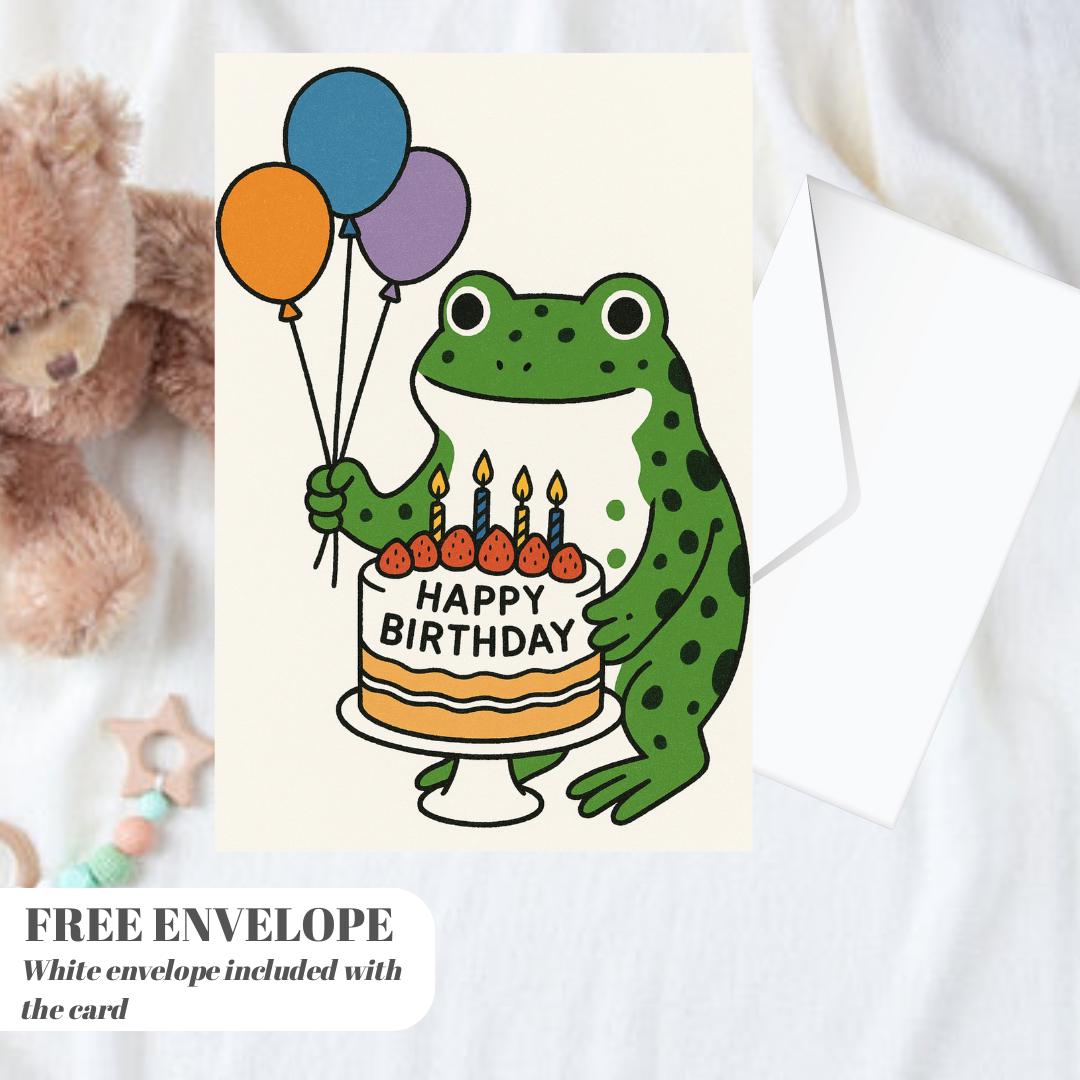 Frog Birthday Card For Her or him, greeting card with from, friend frog, bday card frog, frog wishes happy birthday card