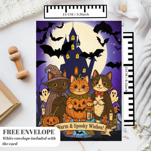 Funny Cat halloween Card - warm and spooky whises Cat - halloween Cards For Men Women - Cheeky Gift For Cat Lovers - Sister Brother Friend