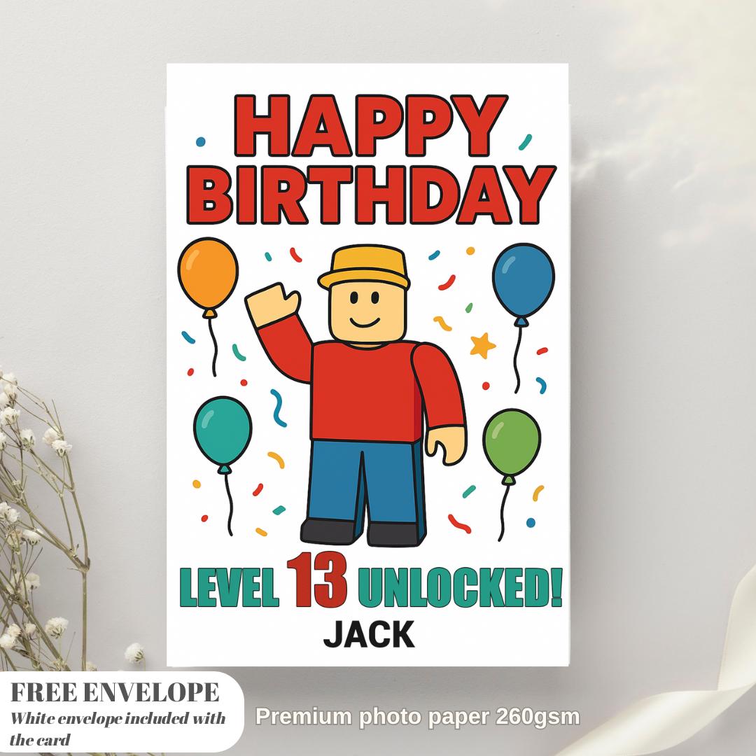 Roblox Personalised Birthday Card Greeting Card Boy Girl card greeting card | gaming all ages  video game player gift | level up control pad
