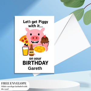 Birthday Card - Let's Get Piggy With It Personalised Greeting Card | Custom Name Card for your niece from grandma, aunt or loved one