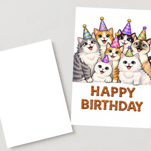 Funny Cat Birthday Greeting Card, Meme Cats Party Card, Cat Lover Birthday Card, Cute Pet Birthday Card