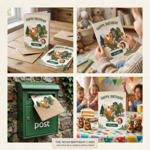 Personalised Happy Birthday Badger & Hedgehog Card – Custom Kids Birthday Card with Honey Jar & Balloons | Ireland